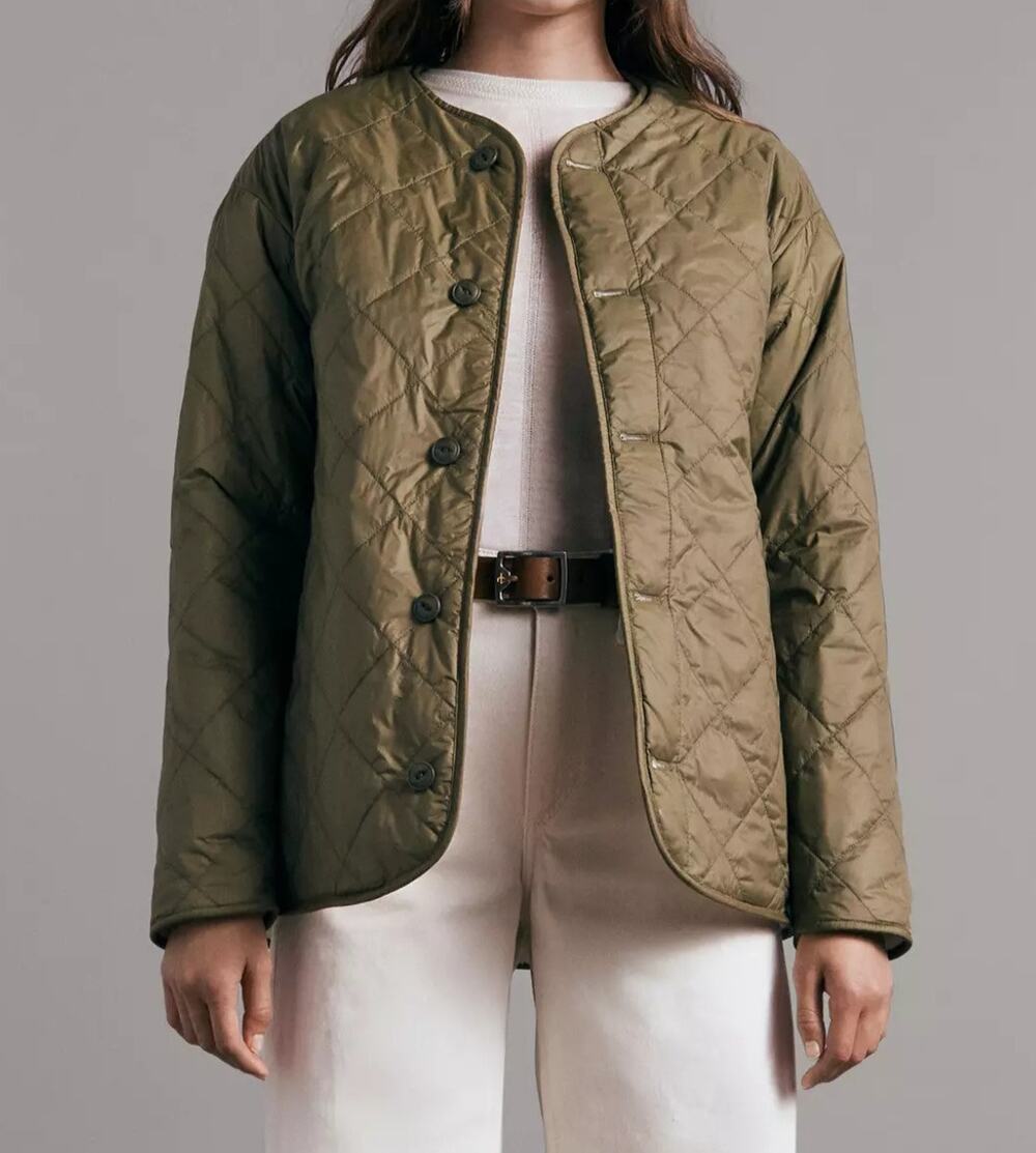 Rag & Bone Brielle Womens XXS Quilted Reversible Sherpa Liner Jacket Army Green